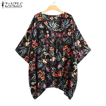 Plus Dimensiune Tunica Femei Imprimate Bluza ZANZEA Moda Kimono de Vară Cape Floral Cardigane Femei Casual Deschide Cusatura de Acoperire