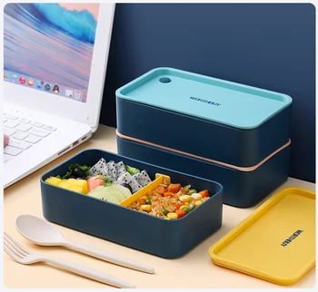 Portabil Cutie De Prânz Pentru Copii De Școală Cuptor Cu Microunde Plastic Cutie Bento Cu Mobile Compartimente Salata De Fructe Container Pentru Alimente Cu Linguri