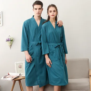 Primăvara Bărbați Și Femei de Culoare Pură Simplu Homewear Cuplu cămașă de noapte Adânc V Lenjerie Pijama Set Uscare Rapidă Absorbție a Apei
