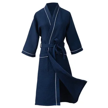 Primăvara Și Vara Noi Femei Din Bumbac Solid Vafe Halat Halat De Baie Moale Bărbați Kimono Japonez Halate De Baie Iubitorii De Hotel Robe