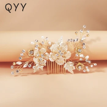QYY Moda Accesorii de Mireasa Nunta Cristal Flori Pieptene Agrafe pentru Femei de Culoare de Aur de Păr Bijuterii de Mireasa, Cadouri Caciulita