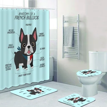Rece Pictura in Acuarela Bulldog francez Baie Cortina Frenchie Perdele de Duș pentru Cadă, Toaletă Capac Mat Covor de Decor Acasă