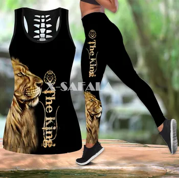 Regele Piele de Tigru/Leu Animal Doi Bucată de Yoga Set Femeile de Imprimare 3D Gol Rezervor de Top Talie Mare Legging de Vară Casual, Sport-1