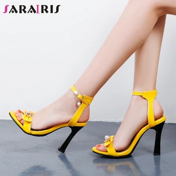 SARAIRIS Noua Moda Femei Plus Dimensiune 32-50 Sandale Femei Tocuri Groase Șirag de mărgele Mature Sexy Sandale 2021 Pantofi de Vara pentru Femeie