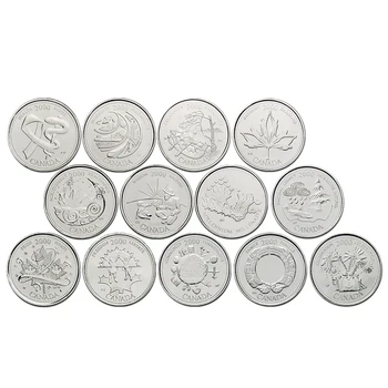 Set 13 monede din Canada 25 cents America Nou Original Coin Unc Reale ediția 2000 broșură cu