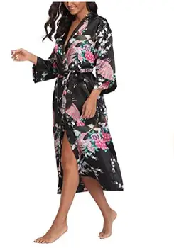 Sexy Lounge Casual Nightdess Pentru Femei, Pijamale Pentru Femei Vrac De Imprimare De Flori Kimono-Halat De Baie Albastru Regal Robă Lungă Rochie Cu Centura