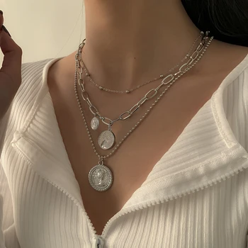 SHIXIN Stratificat Moneda Pearl Colier Pandantiv pentru Femei de Moda Mic Șirag de mărgele Lanț Cravată Colier Set 2021 Bijuterii Lanț pe Gat