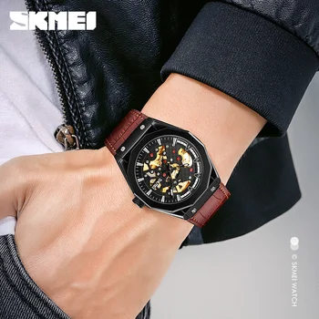 SKMEI Brand Reloj Hombre Creative Automată Ceasuri Mens Gol Dial Impermeabil Bărbați Ceasuri de mana Mecanice Curea din Piele Ceas