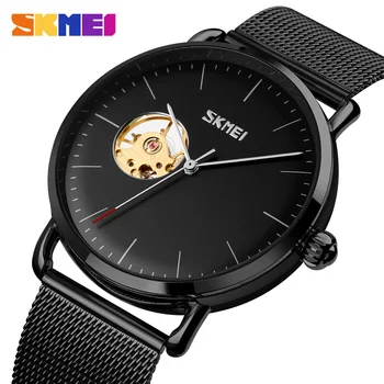 SKMEI Lux Ceas Automatic Barbati Ceas de mână Mecanice Gol Cadran de Afaceri din Oțel Inoxidabil Plasă de Curea Fashion Mens Ceas Reloj