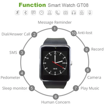Smart Watch GT08 Sincronizare Ceas Notificatorul Suport Sim Card TF Conectivitate Bluetooth Telefon Android Smartwatch Aliaj Smartwatch