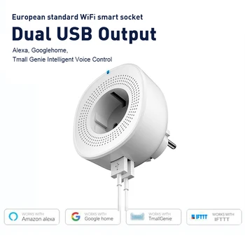 Smart WiFi, Socket UE Smart Plug Dublu Port USB Suport Pentru Alexa Google Acasa WiFi, Socket Ue Plug Dublu Port USB Smart Plug