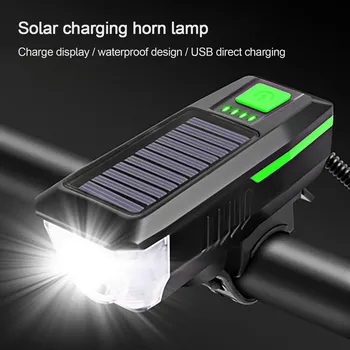 Solar Powered USB Reîncărcabilă Faruri LED Biciclete Biciclete Cap de Lumină Lampă + Claxon bicicleta lumina luces bicicleta delantera