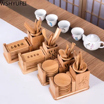 Stil Chinezesc Ceremonia Ceaiului Șase Domn Set De Ceai Ceai De Masă Din Lemn Masiv De Bambus, Ustensile De Ceai Combinație Accesorii
