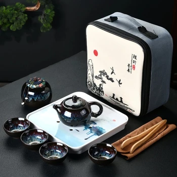 Stil chinezesc set de ceai Kung Fu set de ceai cu geanta de voiaj Ceramic Portabil Serviciu de Porțelan Cești de Ceai Ceremonia Ceaiului Ceainic