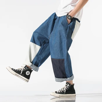 Streetwear Mens Blugi Pantaloni Glezna-Lungime Japoneză Blugi Casual Barbati 2020 Noua Moda sa faci Jogging Pantaloni de sex Masculin Dimensiuni Mari 5XL