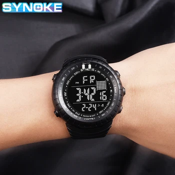 SYNOKE Impermeabil Bărbați Sport Watch Ceas de mana Casual Negru Mare Ecran cu LED-uri Electronice Digitale Ceasuri Mens relogio masculino