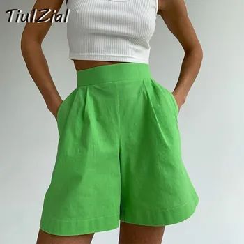 TiulZial Casual Femei Set Scurt Trening Body Două Bucata Femei Haine Supradimensionate Cămașă Lungă Și Pantaloni Scurți De Înaltă Talie Verde