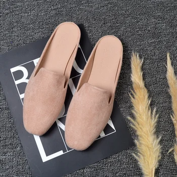 Toamna Femei Designer Papuci Femei piele de Căprioară cu Toc mic Stol de Diapozitive de sex Feminin Platforma de Catâri Pantofi Exterior Flip Flops Plus Dimensiune EU44