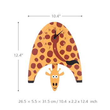 Tooarts de Desene animate de Animale Ceas, Legănându-Girafa Ceas, MDF din Lemn Ceas de Perete, Ceas de pentru Copii, Camera de zi, Home Decor
