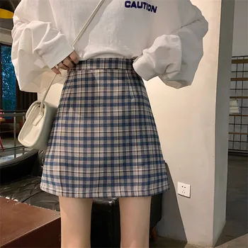 Traf ZA 2021 Vara Femei coreea Style Moda Mini Fuste Scurte Albastru Verde Fairycore Epocă Tangada Lolita Carouri Harajuku Y2K