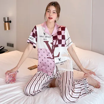 Trend vara Matase de Gheață Femei Casual Pijamale Blând Maneci Scurte Costum din Două Piese Pot Fi Purtate în Afara Rece Serviciu Acasă