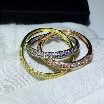 Triple Cercuri de Aur/Aur roz/Inel de Argint cu Trei Culori de Lux Bijuterii Argint 925 Pave CZ Inel Femei de Nunta Inele Cadou