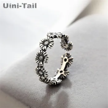 Uini-Coada noul design vânzare fierbinte 925 de argint Thai stil retro de floarea-soarelui inel deschis personalitate simple și mici bijuterii de floarea-soarelui