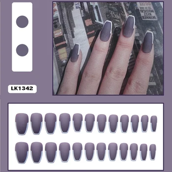 Unghii false cu modele sicriu unghii artificiale sfaturi aeriene apăsați pe unghii Violet franceză unghii false set unghii Accesorii