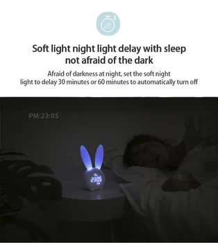 Urechi de iepure LED digital ceas cu alarma electronic display LED de control de sunet drăguț iepure lumina de noapte desktop decor ceas