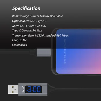 USB de Tip C, Rapid de Încărcare Rapidă QC 3.0 cu LED-uri Tensiune de Curent de Afișare pentru Xiaomi, Huawei Cavo Micro USB de Tip C Chargeur Cablu de Linie