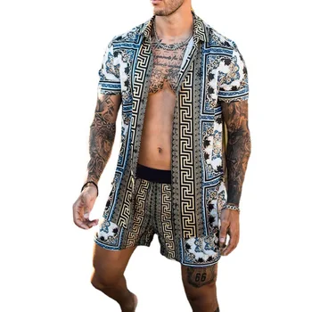 Vara iute Uscat Bărbați Seturi de Îmbrăcăminte de Streetwear Print cu Maneci Scurte Tricou Rever pantaloni Scurți de Plajă Hawaiiană Potrivi Plus Dimensiune 3XL Două Bucata