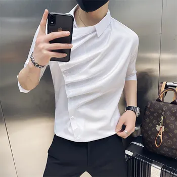 Vara Jumătate Maneca Tricouri Pentru Bărbați Îmbrăcăminte 2021 Moda Simplu Fold Design Bal Smoching Streetwear Slim Fit Casual Camasa Homme