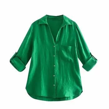 Vara pentru Femei lenjerie de pat din Bumbac Tricouri 2021 Za Noua Moda Bluze Maneca Scurta Buzunar Feminin Topuri 6 Culoare de Îmbrăcăminte Casual Chic