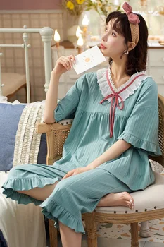 Vara Prințesă de Moda Retro Stil Pijama Seturi pentru Femei Verzi de Bumbac Moale Sleepwear Costumul Acasă Vrac Drăguț Set Pijamale