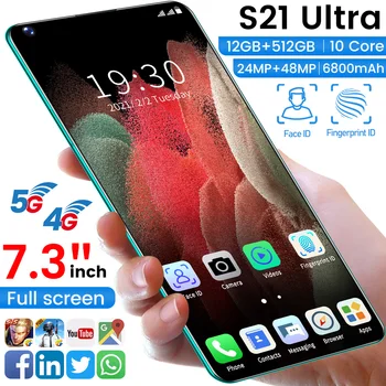Versiune globală 2021 S21 Utra 7.3 Smartphone-Inch Ecran Complet 12G 512GB Android 10 GPS telefon Mobil Deblocat Dual SIM Telefon Mobil
