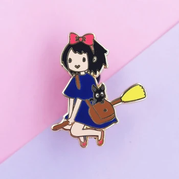 Vrăjitoare drăguț Kiki & JiJi Pisica Neagra Email Pin Kawaii Desene animate Kiki Serviciu de Livrare Insigna Brosa Ghibli Fanii Anime Rever Bijuterii