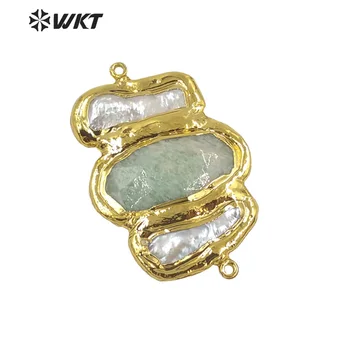 WT-JP248 en-Gros Triple piatră se amestecă perla design de moda femei la două bucle de aur galvanizare piatra conectori pentru colier