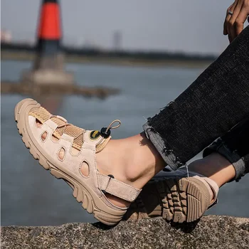 Y16 2021 Muncă pentru Bărbați Sandale din Piele de sex Masculin Papuci de Vara Barbati Pantofi Respirabil Plajă în aer liber moale soledlack sport drumetii