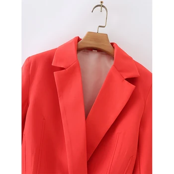 YENKYE Moda Femei Roșie Decupată Blazer Vintage Maneca Lunga Folie Dublu Rânduri Scurte articole de Îmbrăcăminte exterioară Birou Doamnelor Vara Topuri Chic