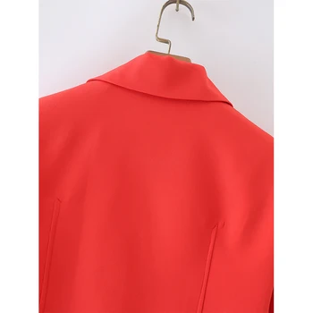 YENKYE Moda Femei Roșie Decupată Blazer Vintage Maneca Lunga Folie Dublu Rânduri Scurte articole de Îmbrăcăminte exterioară Birou Doamnelor Vara Topuri Chic