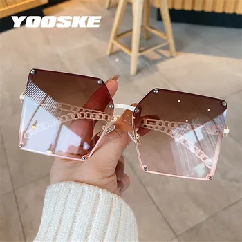YOOSKE 2021 Noua Moda Supradimensionat Gradient de ochelari de Soare pentru Femei Vintage Aliaj Lanț Cadru Nit Pătrat Ochelari de Soare Femei Elegante