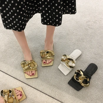 YUKE Mature Casual de Vară în Afara Metal Decor de Moda pentru Femei Slide-uri de sex Feminin Confortabil Moale sandale lucrate Manual Papuci