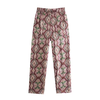 ZA 2 Piese pentru Femei Tricou + Pantaloni de Vara Set 2021 Florale Imprimate Singur Pieptul Topuri Cordon Pantaloni Lungi Fete de Moda Tinutele