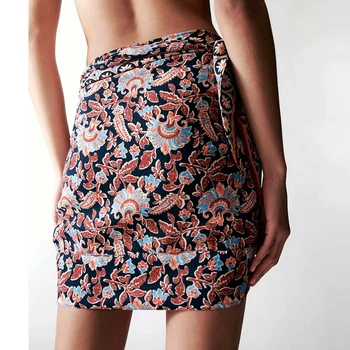 ZA Vara Fuste Femei 2021 Arc Talie Mare Retro Floral Imprimat Fuste Plisate de Moda de sex Feminin Fusta Mini Streetwear
