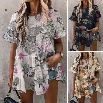 ZANZEA Femei Bluza de Vara O Gât Scurt Maneca Tricou 2021 Vintage Florale Imprimate Vrac Tunica Casual Topuri Combinezon Blusas Mujer