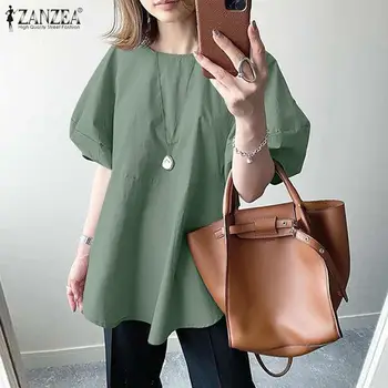 ZANZEA Moda Puff Maneca Topuri pentru Femei Bluze de Vara O Solidă Gât Blusas de sex Feminin Casual Gol Largi Camasa Tunica