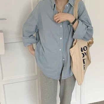 ZHISILAO Moda Denim Bluza Femei Streetwear Pierde Lungă Maneca Cămașă Vintage BF Plus Dimensiune Blugi Bluza Lady Primăvara anului 2021