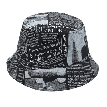Ziarul găleată pălărie litere imprimate de pescar pălărie cuplu stradă în aer liber, protectie UV reglabil panama capac artist pictura