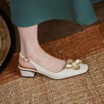 ZVQ de vară Stil Nou Femeie Sandale din Piele de Moda Pantofi de Agrement Flori decor Concis ventilație Confortabilă