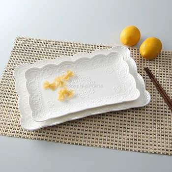 10inch Alb Relief Portelan Vintage Farfurie pentru Servire tip Bufet Ceramică Porțelan Japonez Sushi Veselă pentru Sushi Pătrat